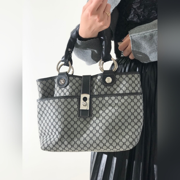 Celine Handbags - CELINE Blason Triomphe Pattern Handbag Totebag Black Vintage Old Celine